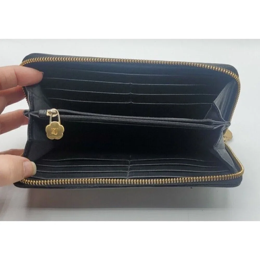 ERIC JAVITS Reptile Patchwork Leather Black Tan Zip Around Wallet